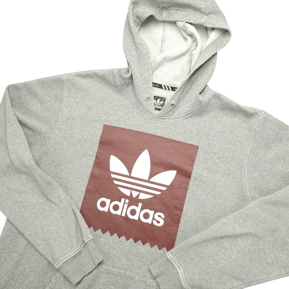 Adidas Originals Hoodie Mens L Gray Trefoil Graphic Fleece Pullover Sweatshirt